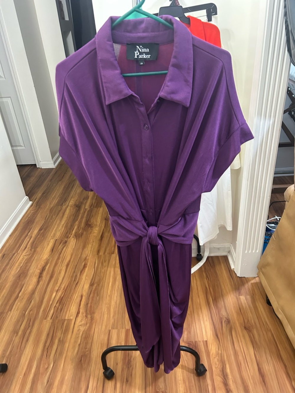 Nina Parker Purple Midi Dress with Front Drape